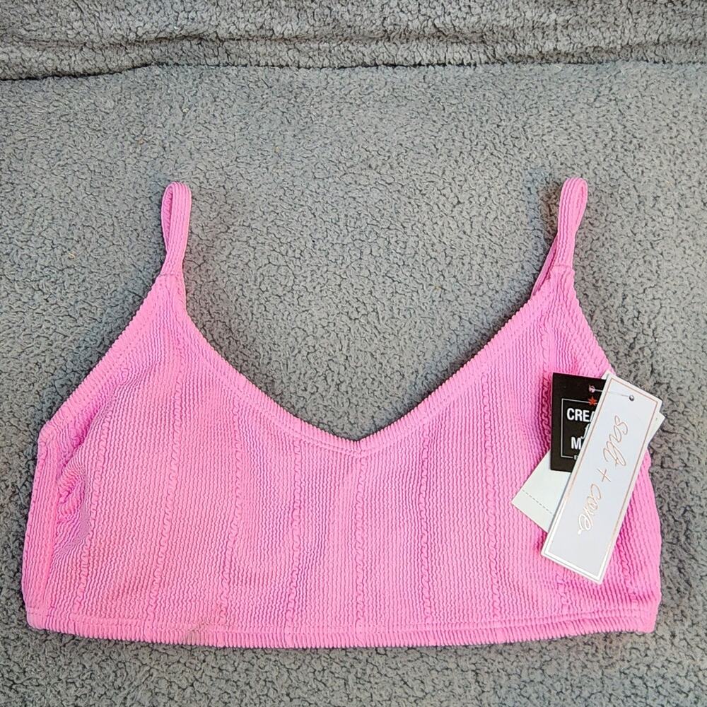 Salt + Cove Juniors' Rib Bikini Top Hot Pink Size Large Stretchy